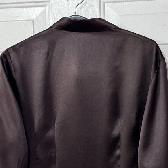NEW St. Emile Silk Sz 12 (L) Blouse Button Up Shirt Long Sleeve Dark Brown - Picture 6 of 12